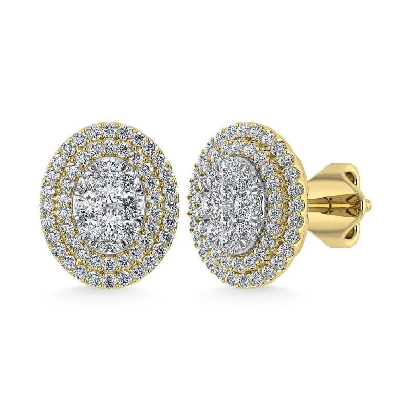 women's diamond earrings -Diamond 7/8 Ct.Tw. Oval Shape Cluster Earrings in 10K Yellow Gold