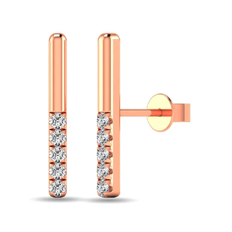 women's fashion earrings -Diamond 1/10 ct tw Bar Earrings in 10K Rose Gold