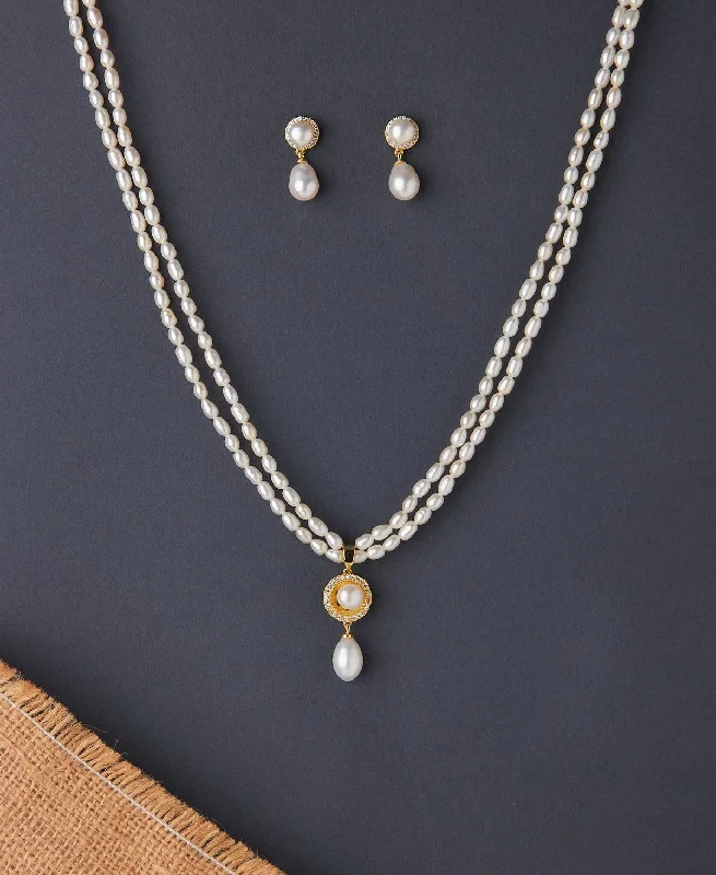 women's long chain necklace -Elegant Real Pearl Necklace Set