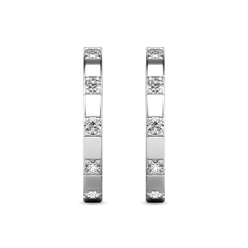 women's layered earrings -Diamond 1/10 ct tw Hoop Earrings in 10K White Gold