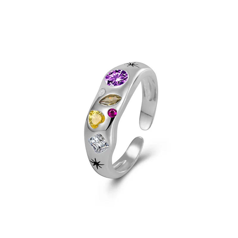 women's engagement ring with yellow gold -Unique Niche Gemstone Retro 925 Sterling Silver Ring