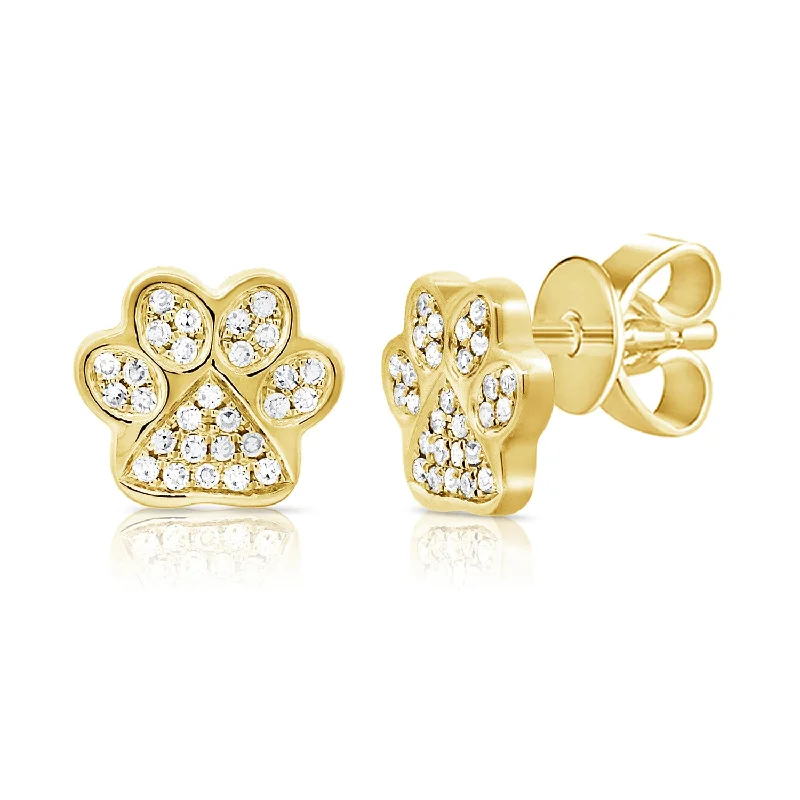 women's bar earrings -Diamond Paw Stud Earrings in 14K Gold