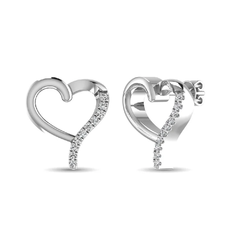 women's crystal drop earrings -10K White Gold 1/20 Ct.Tw.Diamond  Heart Earrings