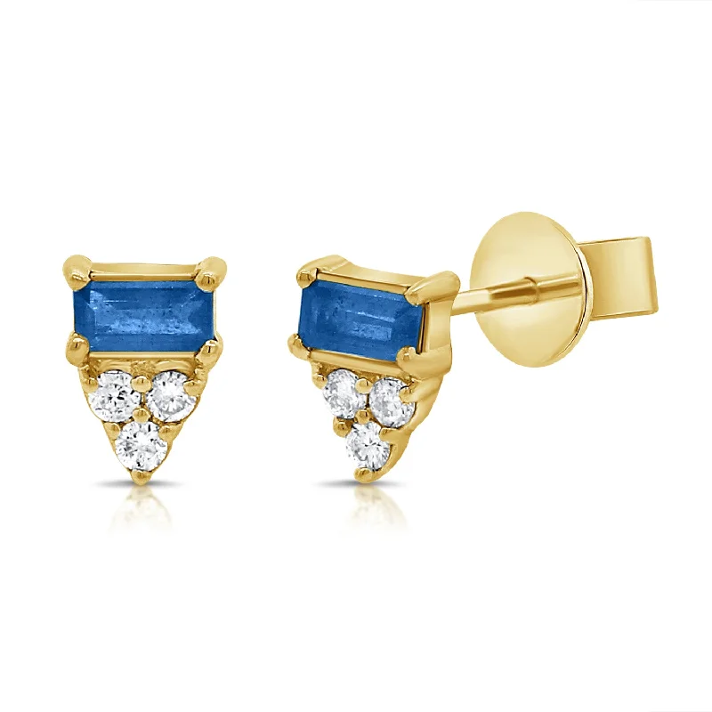 women's tribal earrings -Sapphire & Diamond Stud Earrings