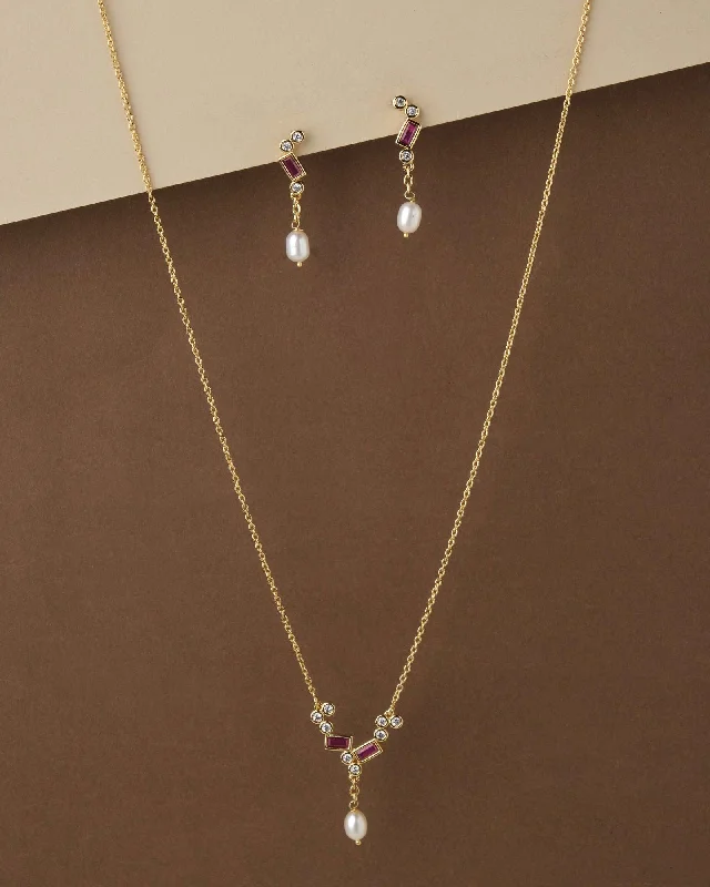 women's friendship necklace -Chic and Slender Pearl Drop Necklace Set