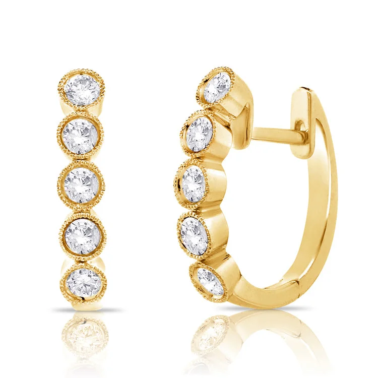 women's chic earrings -Classic 14K Gold Diamond Huggie Hoop Earrings