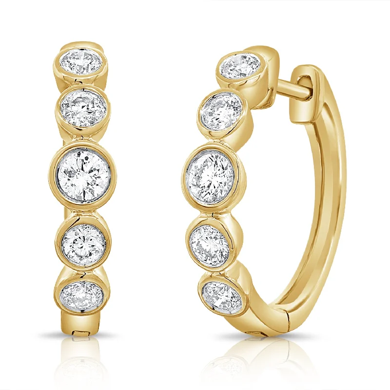 women's square earrings -Radiant 14K Gold Diamond Huggie Earrings with 0.39 Carats