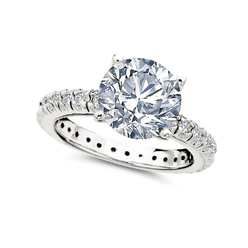 women's engagement ring with matching wedding band -Crislu Platinum Plated Sterling Silver and Cubic Zirconia Solitaire Ring