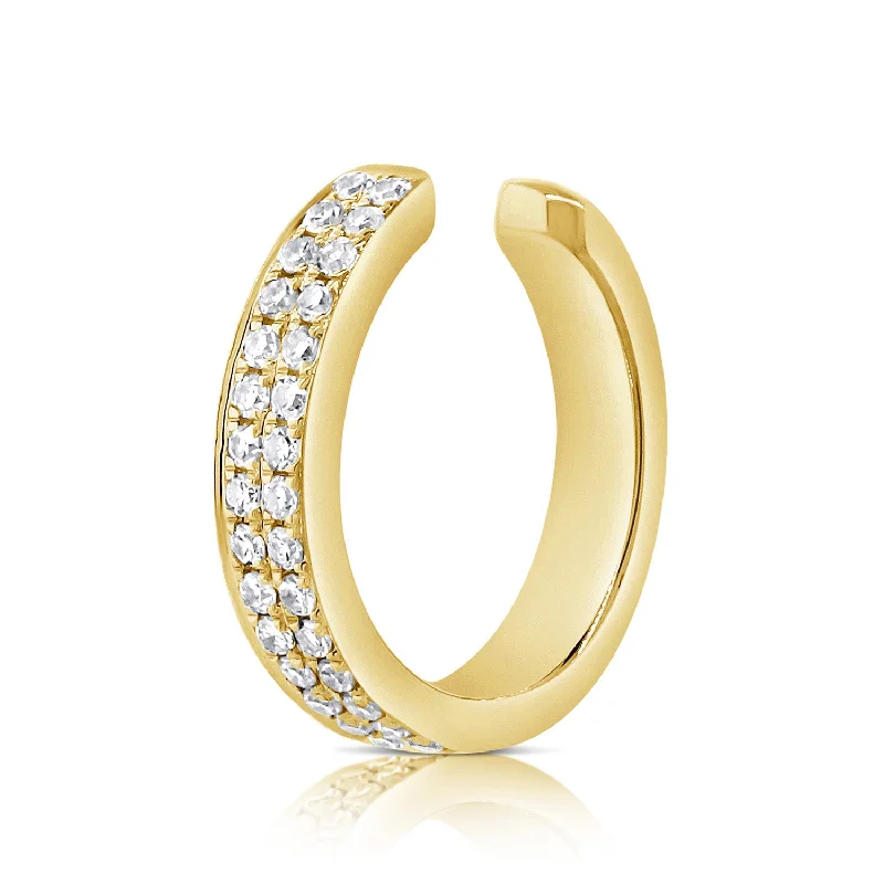 women's bridal earrings -Gold Cuff Earring Double Row Pave Diamonds