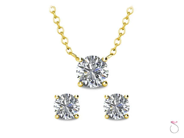 women's silver stud earrings -Diamond Solitaire Stud Earrings Pendant set 1/2ct with Chain in 14K