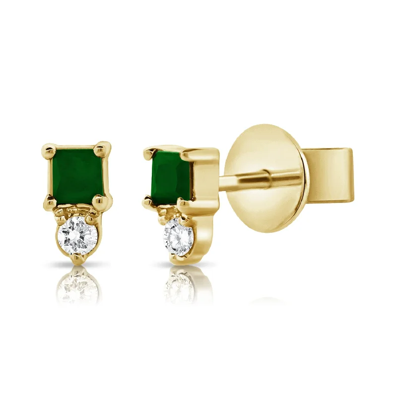 women's statement earrings -14K Emerald & Diamond Stud