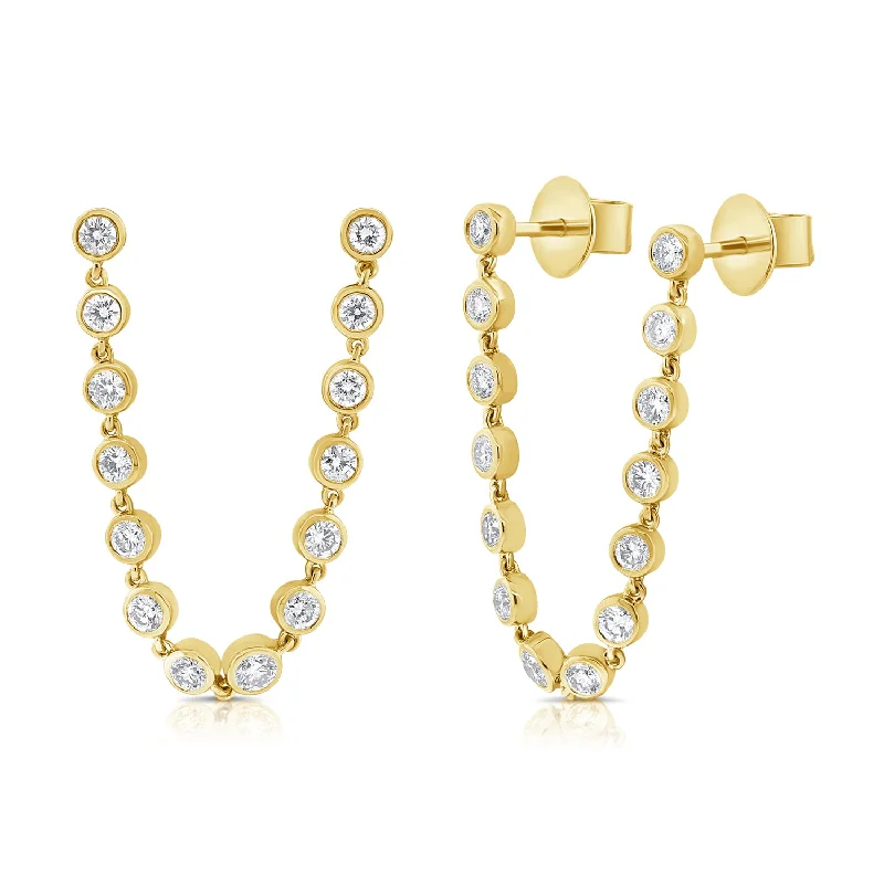 women's hammered gold earrings -0.92ct TW Classic Essentials Diamond Drop Stud Earrings w/Chain