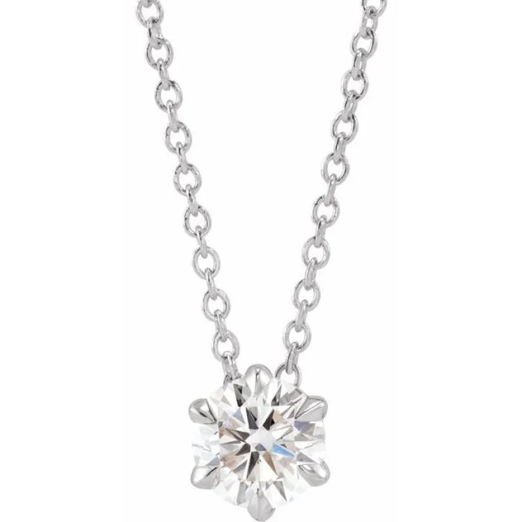 women's statement necklace -14K White 1/2 CT Lab-Grown Diamond Solitaire 16-18" Necklace