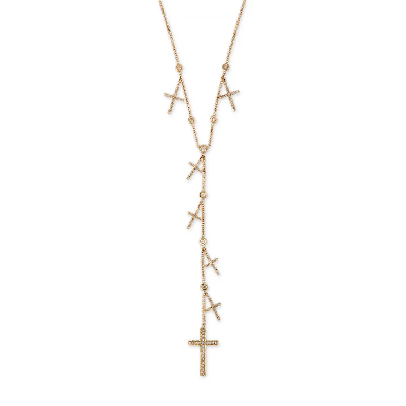 women's rope chain necklace -PAVE CROSS SHAKER Y NECKLACE