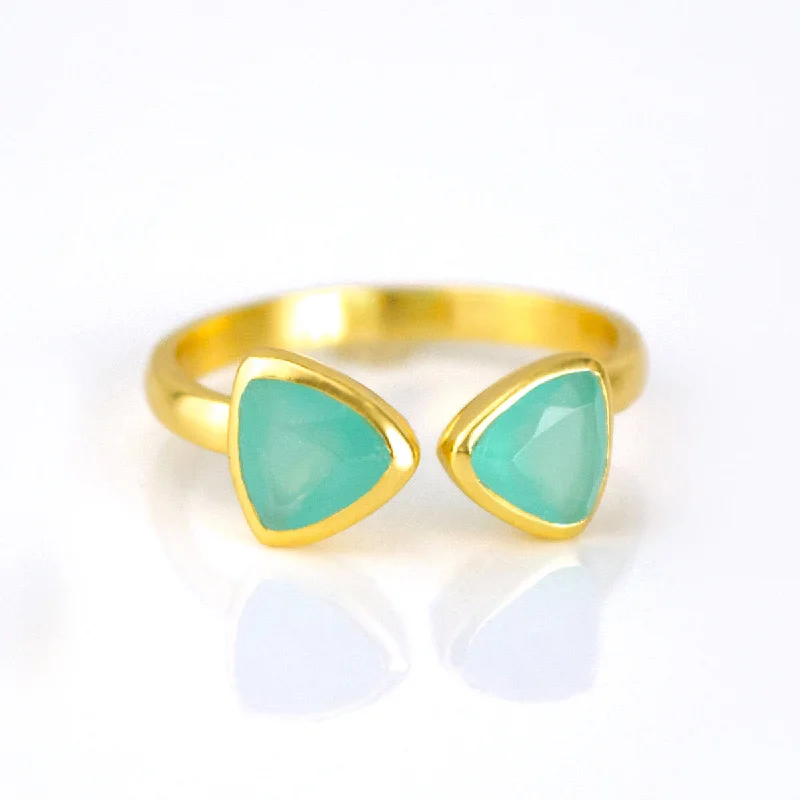 women's engagement ring with gemstone halo -Aqua Chalcedony Adjustable Bow Tie Triangle Ring