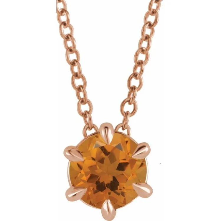 women's fashion pendant necklace -14K Rose 5 mm Natural Citrine Solitaire 16-18" Necklace