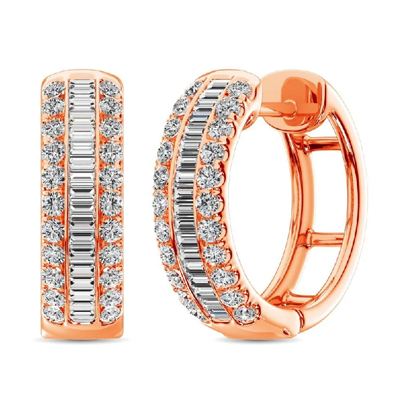 women's star earrings -14K Rose Gold Round and Baguette Diamond 1/2 Ct.Tw. Hoop Earrings