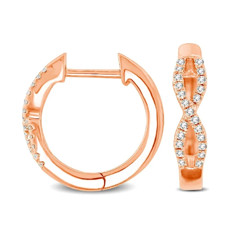 women's bold earrings -10K Rose Gold 1/6 Ctw Diamond Hoop Earrings