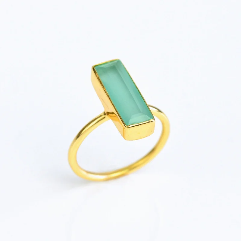 women's engagement ring with gemstone -Aqua Chalcedony Bar Ring : March Birthstone