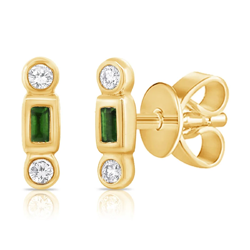 women's halo earrings -TRENDY Designer Diamond & Emerald Studs made in 14kt Gold