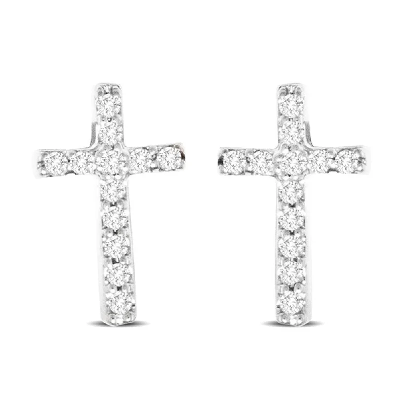 women's zodiac earrings -10K White Gold Diamond Accent Cross Earrings