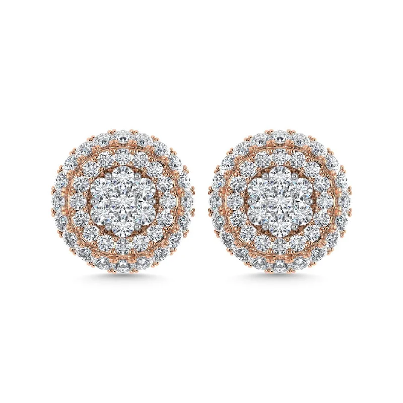 women's geometric earrings -Diamond 5/8 Ct.Tw. Cluster Earrings in 14K Two Tone Gold