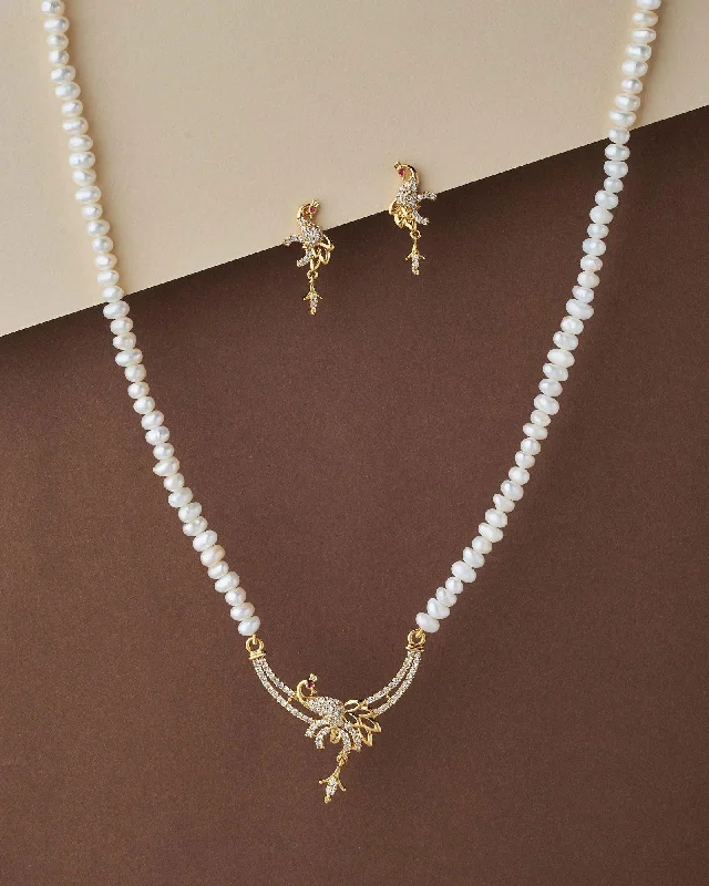 women's wedding necklace -Elegant Real Pearl Necklace Set