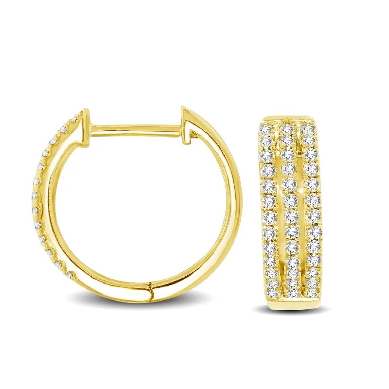 women's pearl earrings -10K Yellow Gold 1/4 Ctw Diamond Hoop Earrings