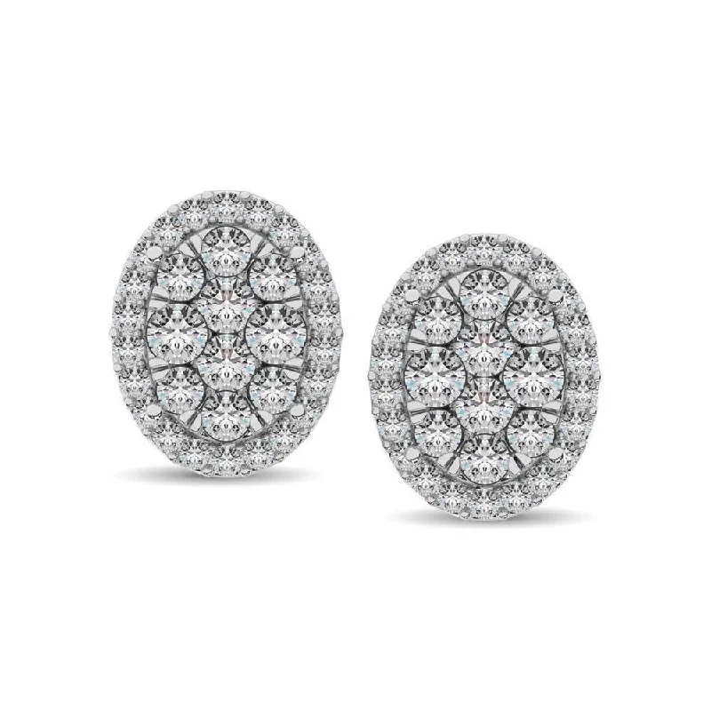 women's silver stud earrings -Diamond 3/4 ct tw Oval Shape Earrings  in 14K White Gold