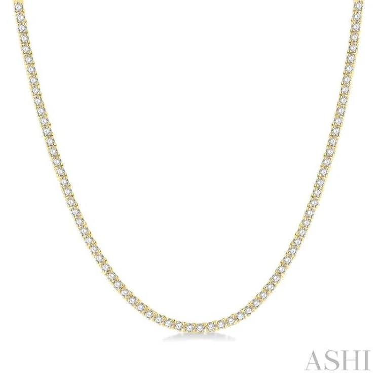 women's box chain necklace -5 Ctw Round Cut Diamond Tennis Necklace in 14K Yellow Gold