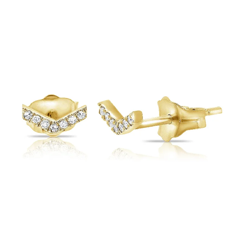 women's gold earrings -14K Diamond V Shaped Stud