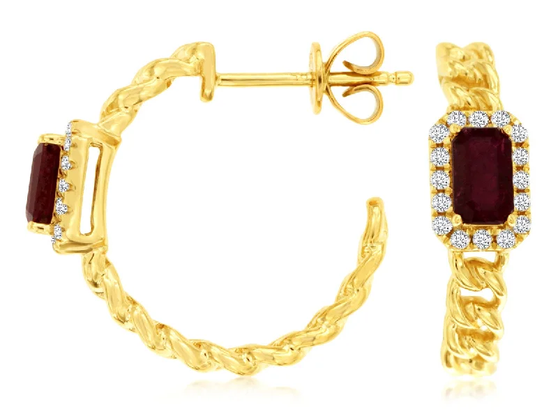 women's luxury diamond earrings -Diamond & Ruby Hoops in 14K Yellow Gold