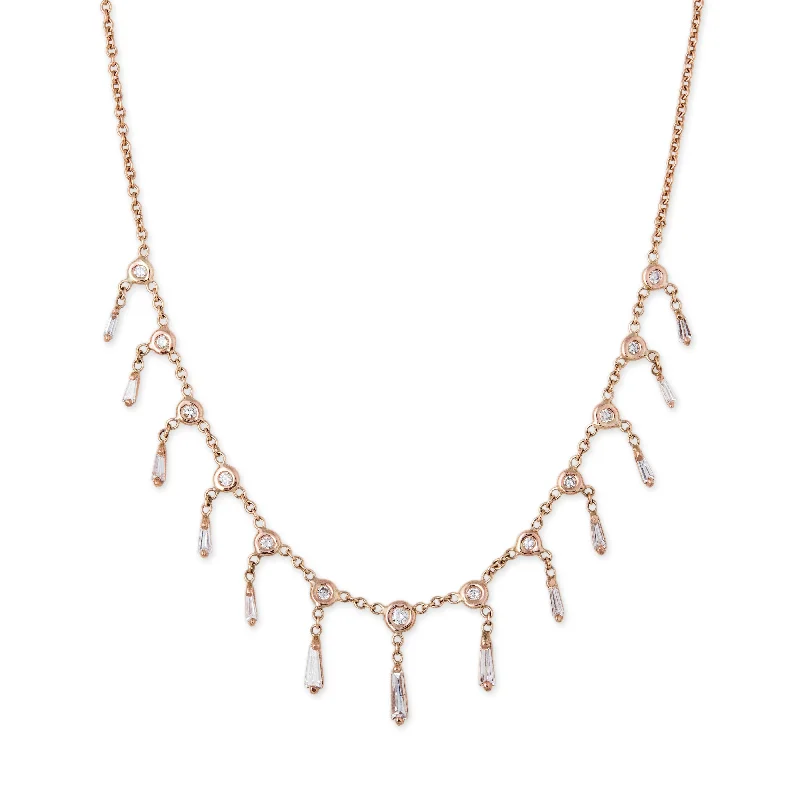 women's snake chain necklace -GRADUATED BAGUETTE SHAKER NECKLACE