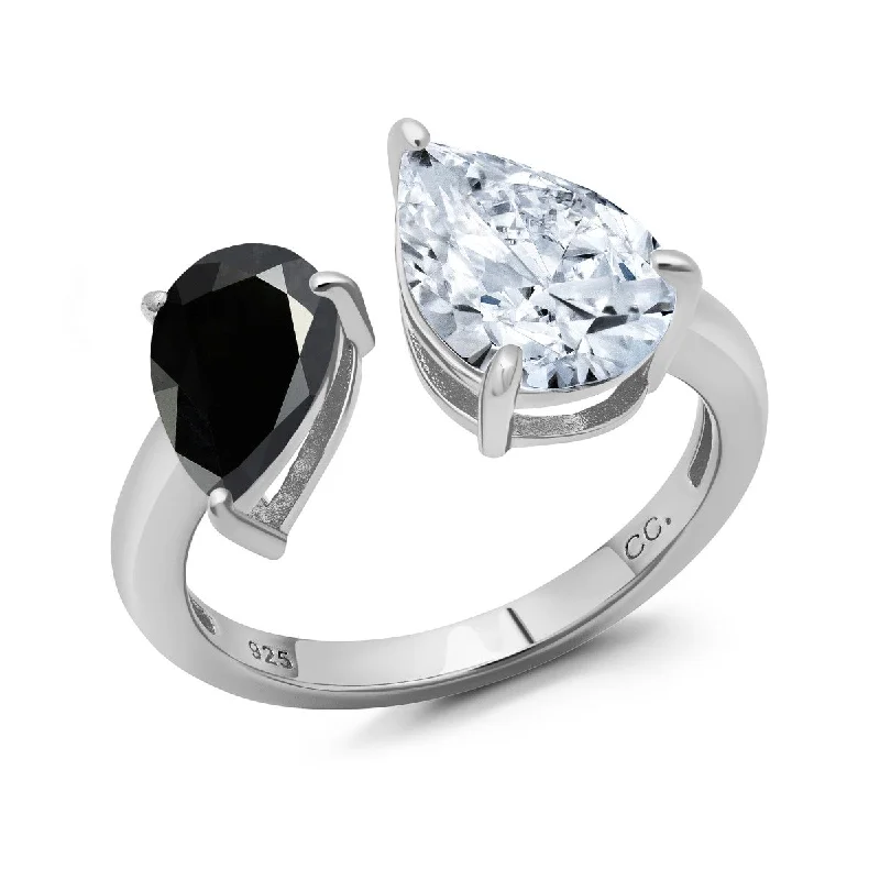 women's engagement ring with sapphire center stone -Crislu Platinum Plated Sterling Silver Cubic Zirconia Ring