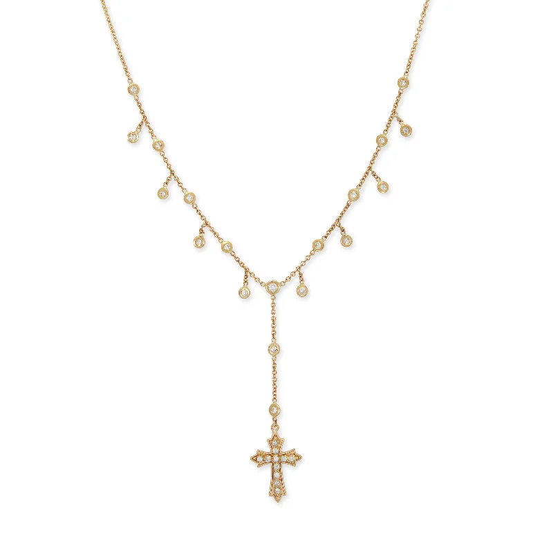 women's Figaro chain necklace -SOPHIA DIAMOND CROSS BOTTOM + SHAKER DIAMOND Y NECKLACE