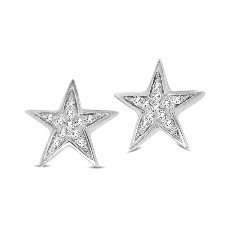 women's adjustable earrings -10K White Gold 1/20 Ctw Diamond Twinkle Star Earrings