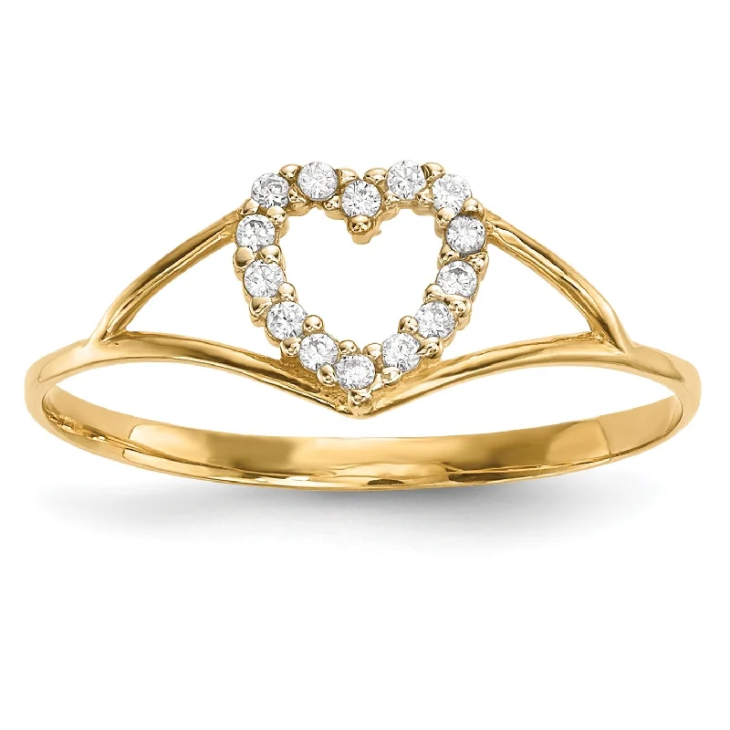 women's engagement ring with oval diamond -14KT Yellow Gold Cubic Zirconia Heart Ring; Size 7