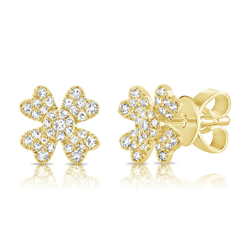 women's silver earrings -Diamond Floral Studs made in 14K Gold