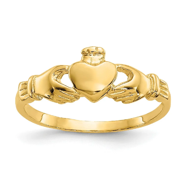 women's engagement ring with eternity band -14KT Yellow Gold Claddagh Baby Ring; Size 1