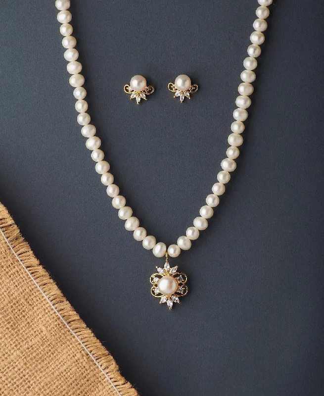 women's crystal drop necklace -Elegant Real Pearl Necklace Set