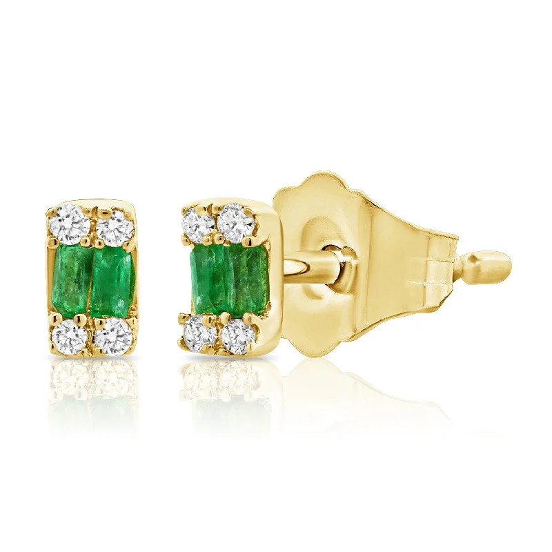 women's heart earrings -Emerald Studs with 0.08ct Diamonds