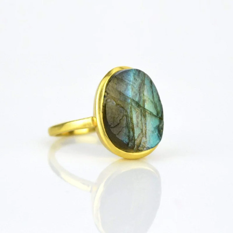 women's engagement ring with modern style -Rough Cut Labradorite Ring