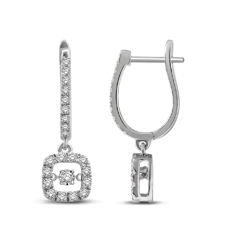 women's geometric earrings -14K White Gold Moving Diamond Danglers Earrings