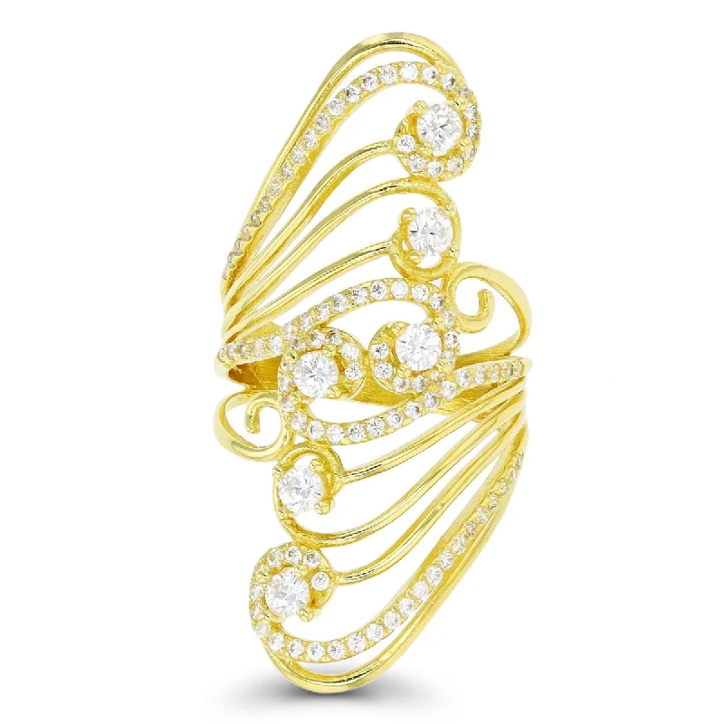 women's engagement ring with round diamond -10KT Yellow Gold Cubic Zirconia Filigree Fashion Ring