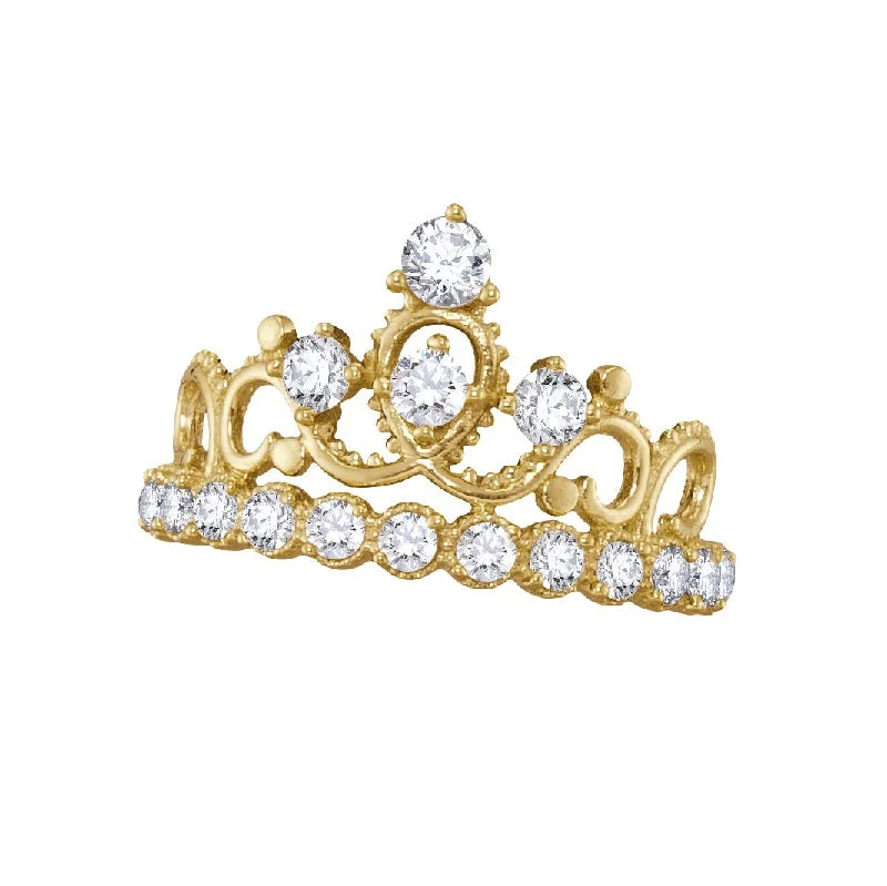 women's engagement ring with cathedral setting -10KT Yellow Gold Cubic Zirconia Tiara Ring