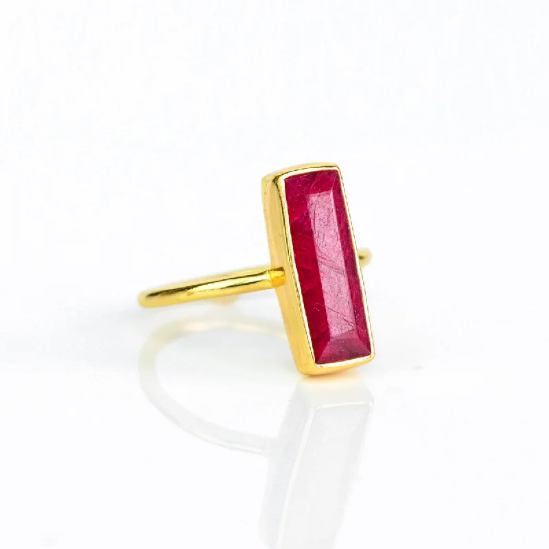 women's engagement ring with side stones -Ruby Bar Ring : July Birthstone