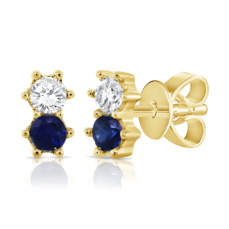 women's stylish earrings -Sapphire & Diamond Studs made in 14K Gold