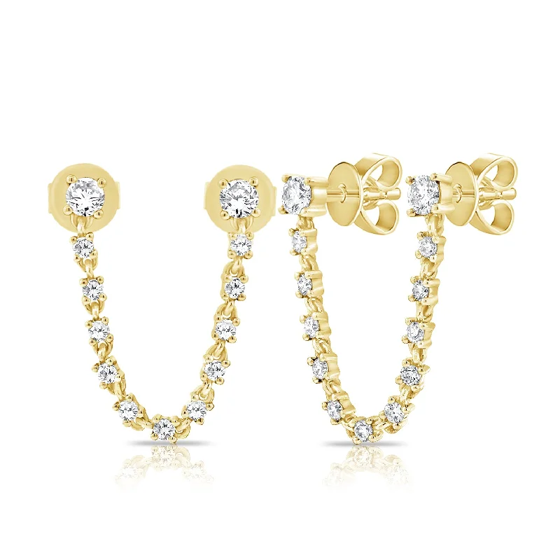 women's handmade earrings -0.41ct Trendy Diamond Stud Earrings with Double Dangle Chain