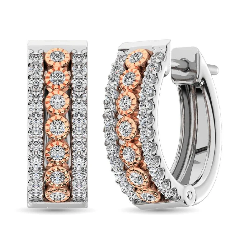 women's multi-stone earrings -Diamond 3/8 Ct.Tw. Hoop Earrings in 14K Two Tone Gold