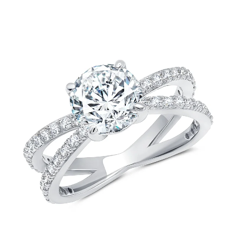 women's engagement ring with diamond halo -Crislu Platinum Plated Sterling Silver Cubic Zirconia Ring